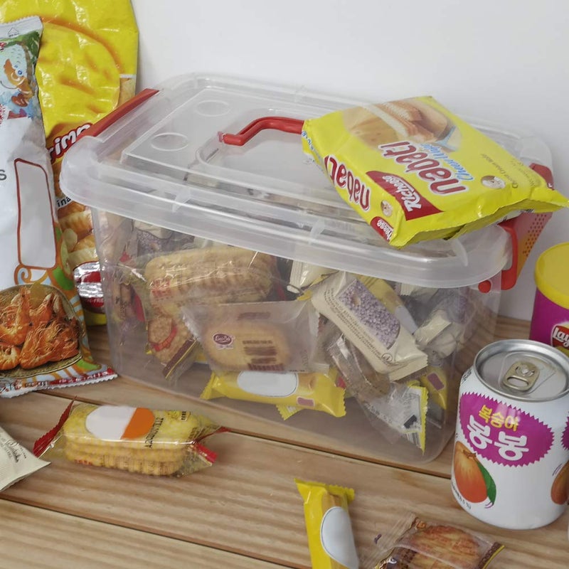 Doryh 5 L Plastic Storage Bin with Lid, Clear Transparent Box With Red Handles Set of 6 - Image 3